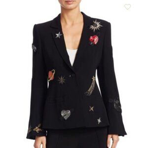 Cinq à Sept Rumi Single Breasted Crepe Blazer with Embellished Patches, US 0